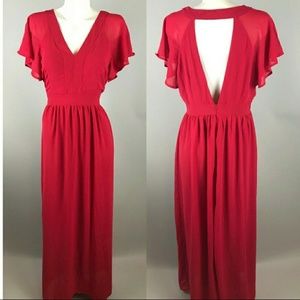 Modcloth Ducks in a Row Red Open Back Maxi Dress